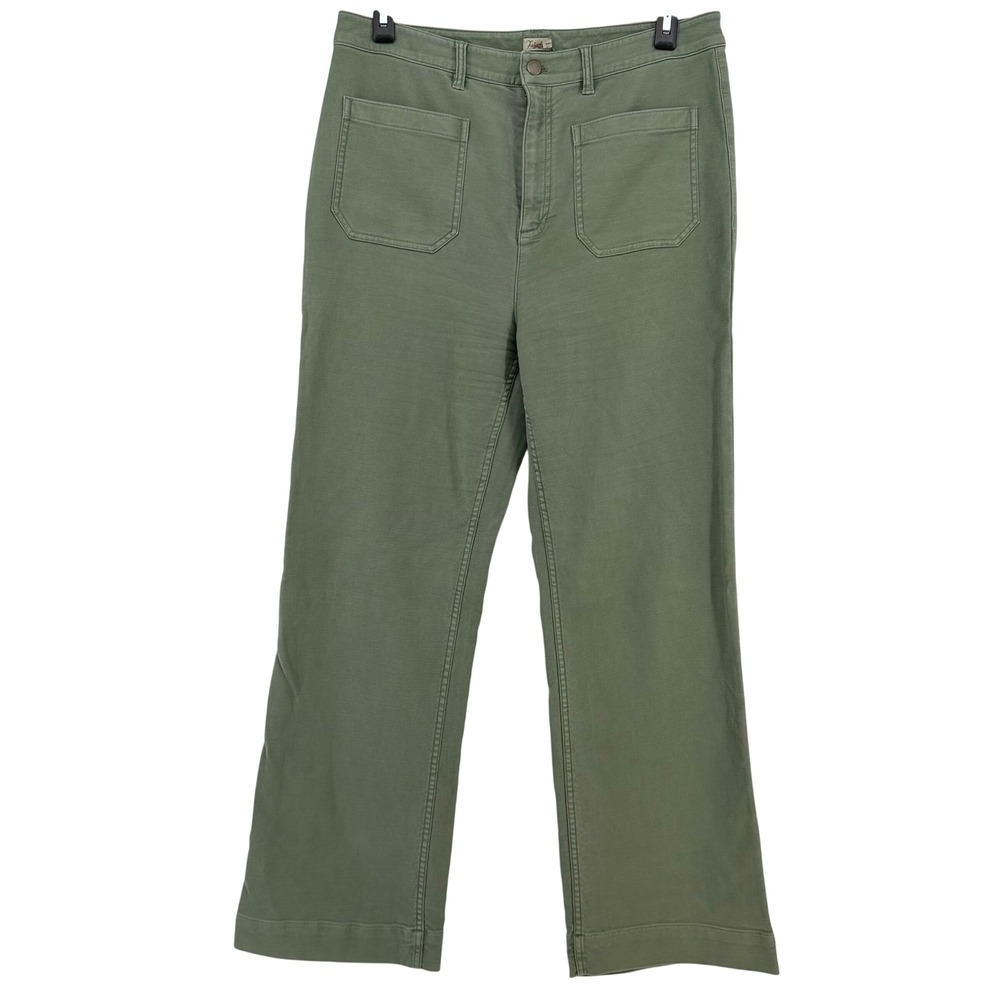Faherty Wide Leg Pants Women 32 Sage Green Stretch Utility Pocket Casual